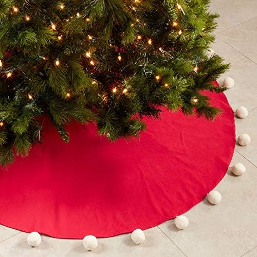 Fennco Styles חג פום פום חצאית עץ חג המולד 72 עגול - חצאית עץ כותנה טבעית לבית, עץ חג, חיצוני