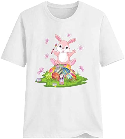 חולצות לבנות לנשים קיץ מזדמן קיץ שמח ארנב גרפי חולצת חג הפסחא חולצת טוניקה של חגורת חולצה שרוול