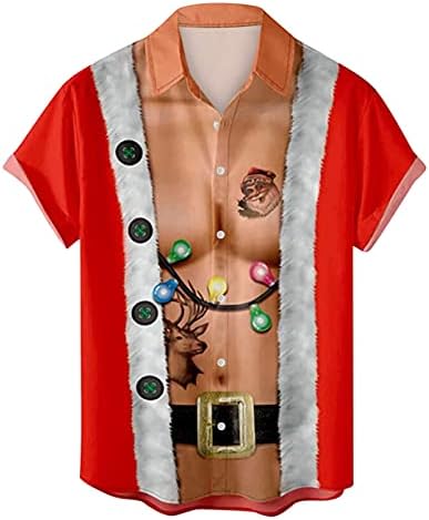 כפתור חג המולד של Wocachi חולצות למטה לשרוול קצר