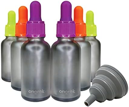 בקבוקי טפטפת זכוכית, 6 חבילות על ידי Ongrok, בקבוקי תמיסה מקודדים בצבע עם טפטפת, בקבוקוני זכוכית