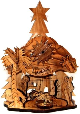ארץ הקודש שוק מוסיקלי עץ זית המולד מגולף על ידי לייזר עם קטורת מירושלים