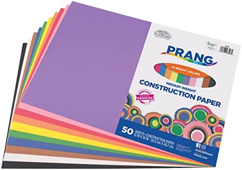 נייר בנייה של Prang, 10 צבעים שונים, 12 x 18, 50 גיליונות