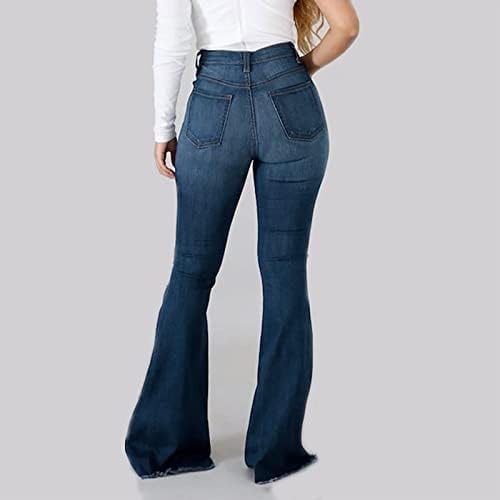 מכנסי התלקחות לנשים ז'אן רחב רגל קרוע מכנסי ג'ינס טרנדי פלוס גודל ג'ינס מתלקח מכנסי נשים הרסו תחתון פעמון