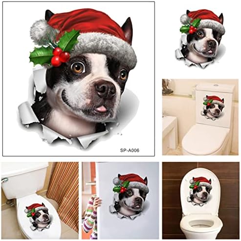 מדבקה מדבקה מדבקת קיר מדבקה כלב חיות מחמד כובע חג המולד מקרר מכסה אסלה מכסה מדבקות נייר עצמיות עבודה טובה