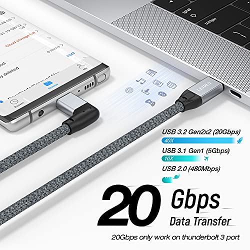 USB C ל- USB C כבל 5ft, USB 3.2 100 וולט כבל טעינה מהירה כבל זווית ימנית 20 ג'יגה -ביט לשנייה נתונים סנכרון