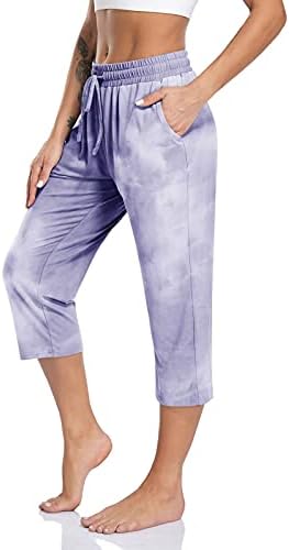 מכנסי יוגה קאפרי לנשים קפרי רופפים מכנסי טרנינג רך רך מכנסי טרקלין סיבתיים עם כיסים