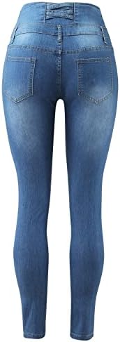 טמפרמנט נשים ג'ינס סקסי מותניים גבוהות מכנסי מתיחה דקיקים עם מכנסי ארבע כפתורים עפרון רזה רוכסן