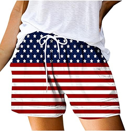 מכנסיים קצרים של יום העצמאות של LMDUDAN לנשים שרוך מכנסיים יבש יבש מהיר דגל אמריקאי הדפס מכנסיים