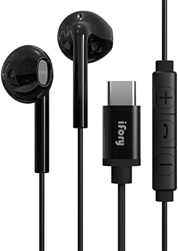 אוזניות IFory USB C, אוזניות Hi-RES מסוג C אוזניות אוזניים עם חליפה אוסרת עם מיקרופון ובקרת