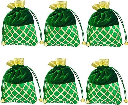 קטיפה ירוקה 7 על 5 אינץ ' כ שקיות מתנת פוטלי תיק מגוון צבעים לחג המולד דיוואלי חג הפסחא יום הולדת יום נישואין