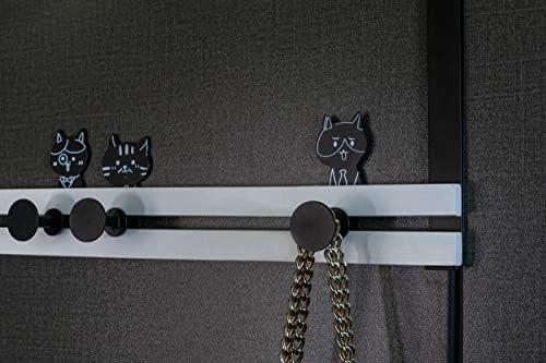 Creathome מעל מעקה הדלת עם 4 ווים יתדות, דפוס חתול מקסים, סגנון שחור ולבן