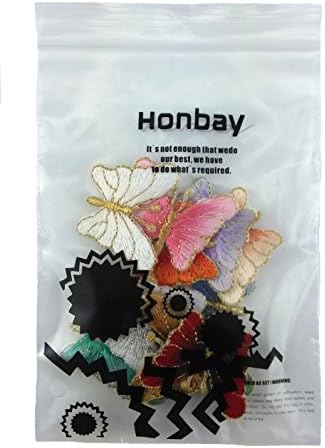 Honbay 12 יחידות רקמה צבעונית פרפר אפליקציות ברזל על טלאים קישוט מלאכת תפירה