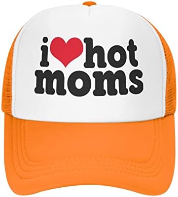 I Heart Hot Moms Trucker Trucker, כובע רשת מתכוונן, כובע בייסבול יוניסקס, מתאים לספורט, דיג, נסיעות.