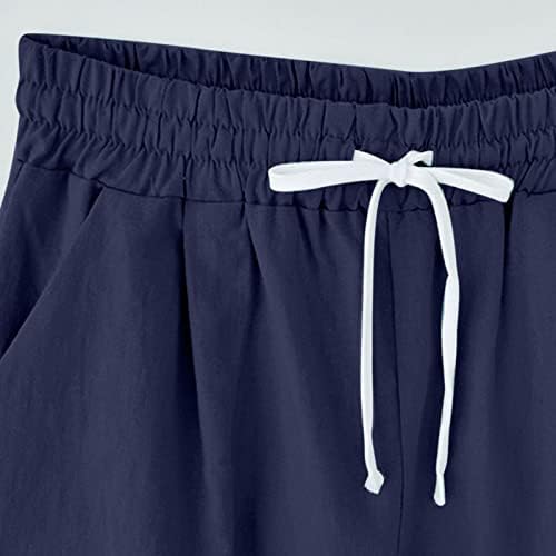 נשים בקיץ ברמודה מכנסי כותנה פשתן מכנסיים באורך ברך מותניים גבוהים מכנסי אימון חוף מזדמנים עם כיסים