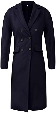 מעילי חורף Twgone לנשים אופנה לבוש ארוך ומוצק חזה חזה שרוולים ארוכים עם מעיל כיס עם כיס עם כיס