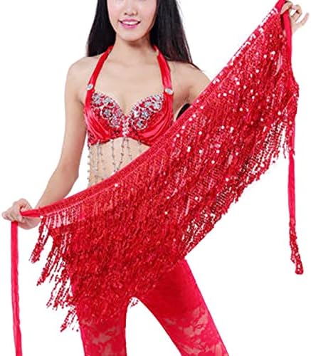 CCBUY BELLY WAVE צורה נשים פאייטים פאייטים חצאיות ציצים קצרים ריקוד שלל נוח לביצוע חצאית ריקוד ציצים אדומים