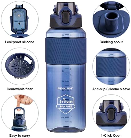בקבוק מים של פינקה 35oz עם ידית ומסננת נשלפת, בקבוק פלסטיק חדר כושר טריטן BPA בחינם, אידיאלי לאימון