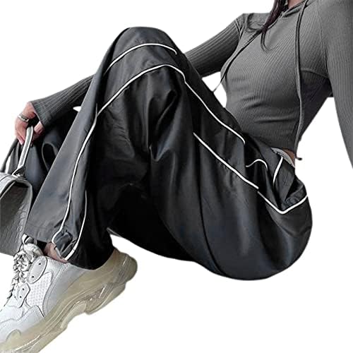 לייג'דול נשים Y2K מכנסי מצנח במותניים נמוכות מכנסי מטען רחבים רופפים מכנסי מסלול רגל רחבה רודף