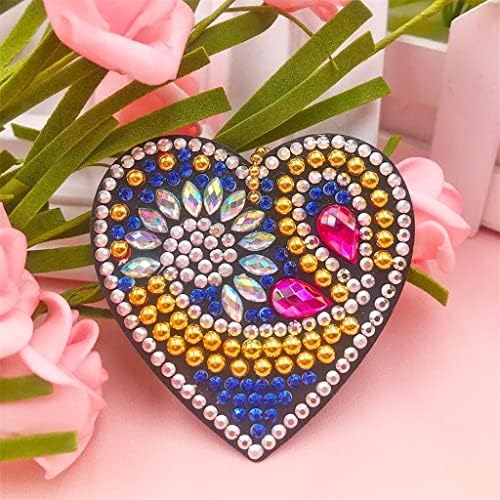 JGQGB 5 חלקים יהלום לבבות צבועים DIY מחזיק מפתחות תיק יהלום תכשיטים תכשיטים פסיפס בית מתנה בעבודת יד