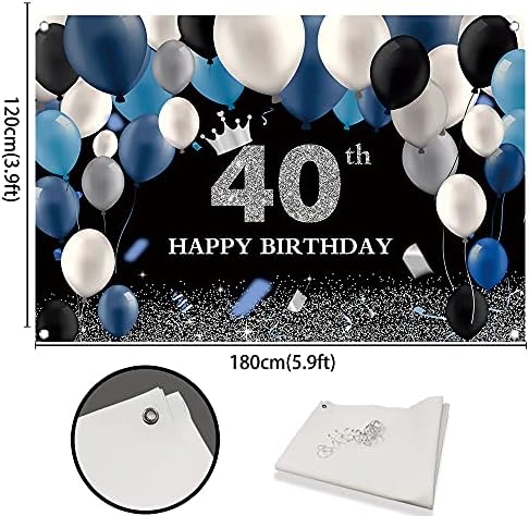 בלימס שחור וכסף 40 יום הולדת רקע חיל הים כחול ולבן בלוני כתר 40 מסיבת יום הולדת קישוטי ארבעים באנר