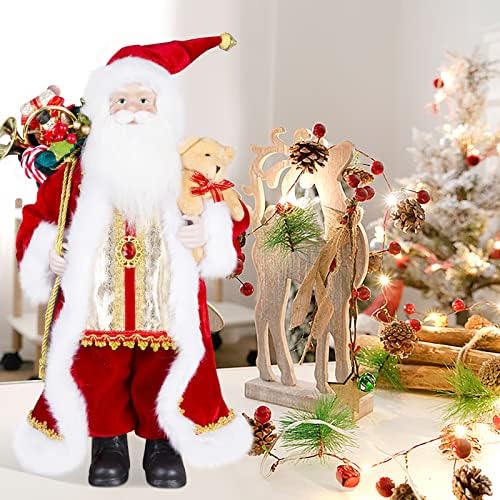 Kranich 18 קישוטי סנטה קלאוס, קישוטים לפלטונים עומדים על חג המולד עם תיק מתנות ודוב קטן לקישוט חג המולד לשנה