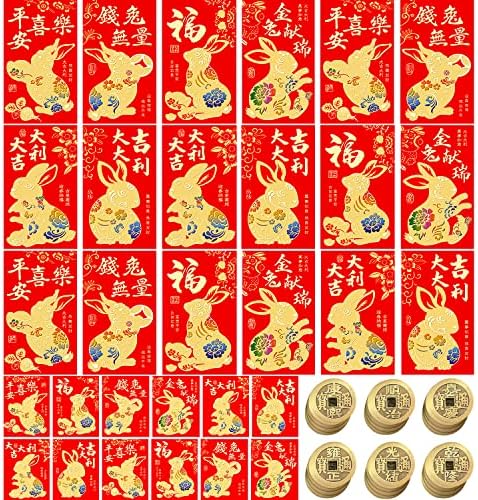 30 חתיכות 2023 מעטפות אדומות, לידה מעטפות אדומות לשנה החדשה הסינית 30 יחידות מטבעות מזל ארנב