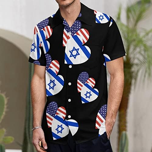 דגל לב אמריקאי ישראל חולצות גברים שרוול קצר צווארון גרפי טיז חולצות חוף מכופתרות