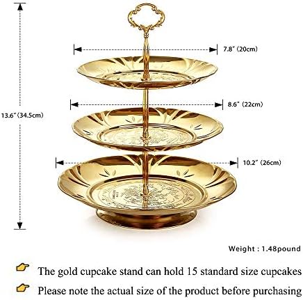 שני סט של דוכן עוגת שלוש קומות וצלחת פירות על ידי אימילט-מעמד נירוסטה של זהב לעוגות קינוחים פירות ממתקים