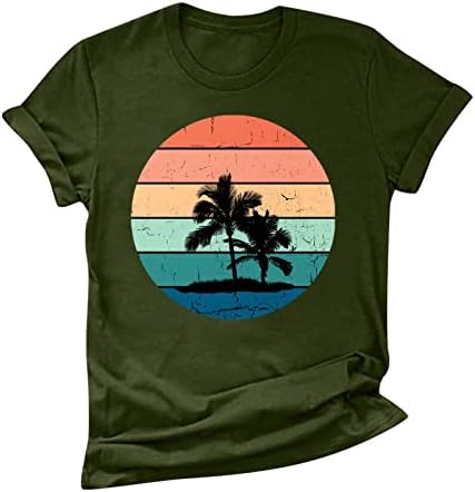 הוואי חופשת חולצה לנשים שמש חוף גרפי חולצות קיץ מזדמן קצר שרוול חולצות צווארון עגול חולצות