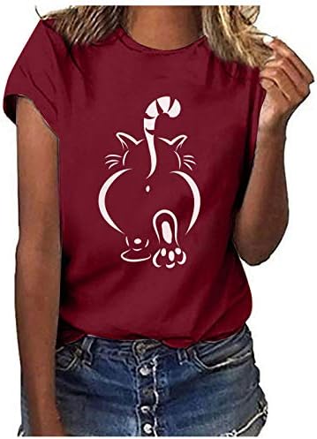 Uikmnh נשים חתול חולצות קיץ עליונות חולצה עם שרוול קצר של נשים חולצה רחבה