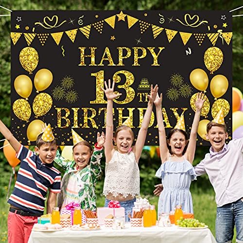 יום הולדת 13 באנר-זהב ושחור שמח מסיבת יום הולדת קישוטי רקע יום הולדת שמח קישוט עבור רשמי נער