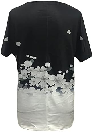נשים בקיץ חולצות הדפס פרחוני חולצות שרוול קצר בלוק צבע צוואר V צוואר טוניקה מזדמנת חולצות חולצות רופפות חולצות