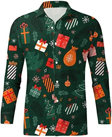 חולצות גברים לחג המולד של Wocachi, כפתור למטה הדפס גרפי דש תלבושות מסיבת צווארון