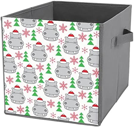 היפופוטמים של חג המולד עם כובעי סנטה מתקפלים באחסון בד קוביות קופסאות קופסאות מתקפלות עם ידיות