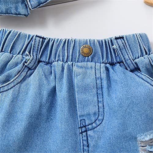 ילדים פעוטות תינוקות בנות קצרות שרוול בועה מעל כתף צמרות ג'ינס סולידי מכנסי מכנסי 2 יחידות סט