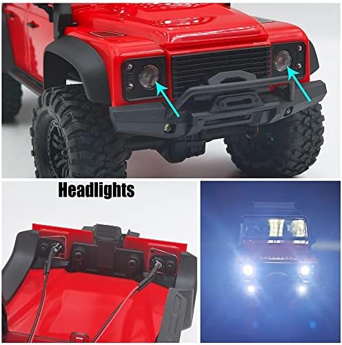 RCLIONS RC CAR LED פנסים פנסים אחוריים אחוריים קדמיים מנורות לבנות ואדום עבור שדרוג מכוניות סורק TRX4-M RC 1/18
