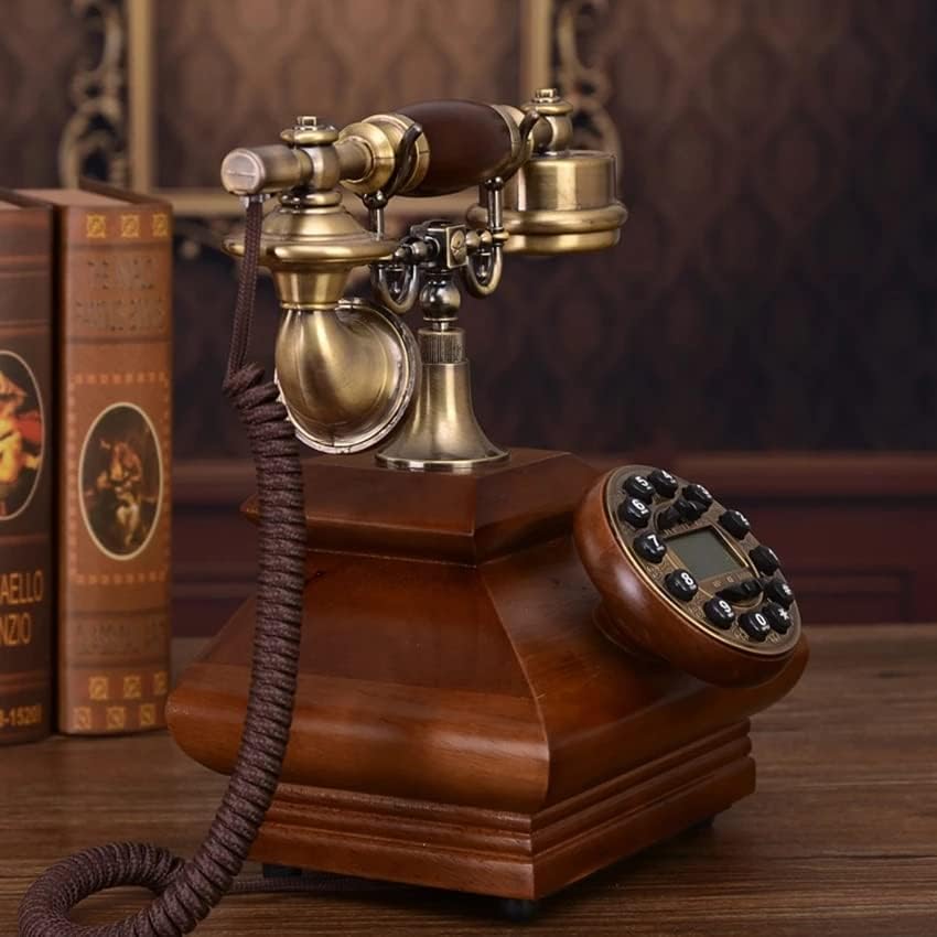 N/A רטרו עתיק טלפוני קישוט קווי עץ מוצק, חיוג לחצן עם מזהה מתקשר, שיחות דיבוריות עם תאורה אחורית