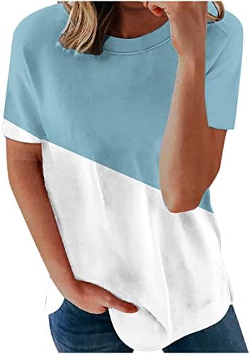 חולצת טריקו עם שרוולים קצרים לנשים בלוק צבע אופנה צוואר עגול צוואר עגול חולצת טיז חולצה קיץ טוניקה טוניקה חולצה