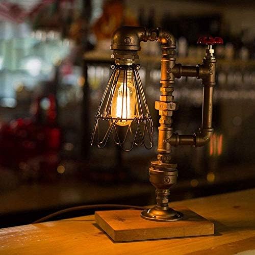 מנורות שולחן אטריו רטרו בסיס עץ מנורת שולחן צינור מים, Steampunk בתעשייה, אור שולחן ברזל, עוצמה