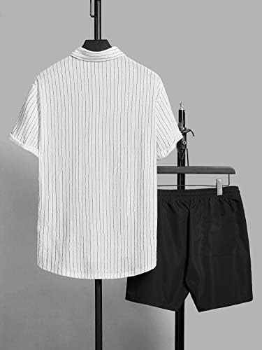 Lubose שני תלבושות של שני חלקים לגברים גברים חולצת הדפס מפוספס ומכנסיים קצרים המותניים