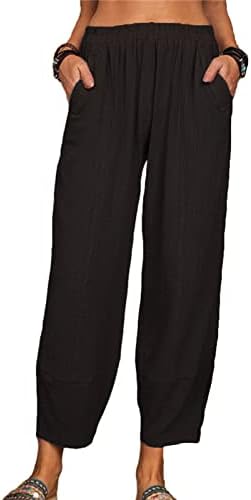 Maiyifu-GJ נשים כותנה פשתן קפרי יוגה מכנסיים שורפים מזדמנים מכנסיים חוף רופף מכנסיים רחבים מותניים