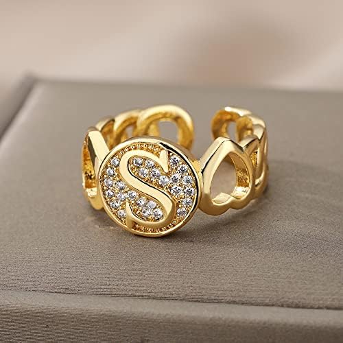 3 חנות לב ראשי תיבות מכתב טבעות לנשים זהב מתכוונן אצבע טבעת חתונה זוג טבעות תכשיטים-ו-88198