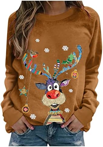 צמרות חג מולד מכוערות לנשים מצחיקות הדפס חמוד חולצות שרוול ארוך חולצות חג חידוש חג המולד סוודר