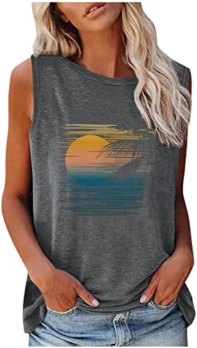 גופיית רטרו לנשים עצי דקל שקיעה חוף טנקי אמנות גלישה צמרת חולצת חולצת טריקו של אפוד רופף בקיץ