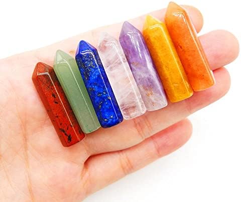 גבישי גבישים טבעיים של Houshu Premium ואבני ריפוי 7 אבן עמוד משושה ואבן 7 אבן לא סדירה עם מתנות