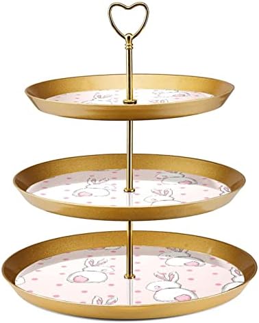 עמדות עוגות בעלות 3 חלקים, ארנבות חמודות ונקודות ורודים מחזיק עוגות מפלסטיק קינוח קינוח קינוח תצוגה לחתונה למסיבת