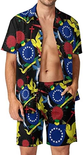 זרועות מעיל של איי קוק תלבושות חוף לגברים 2 חלקים כפתור הוואי למטה חולצה עם שרוול קצר וחליפות מכנסיים