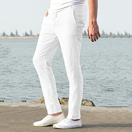 NYYBW מכנסי פשתן כותנה מכנסיים - מכנסי טרנינג רופפים מכנסיים חוף מכנסי טרקלין מכנסיים נושמים עם כיס