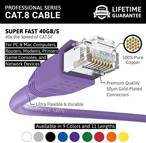 Installerparts כבל Ethernet CAT8 כבל 15 FT - סגול - סדרה מקצועית - 40Gigabit/SEC רשת/כבל אינטרנט במהירות
