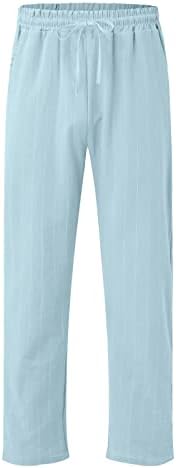 מכנסי חוף פשתן של Hehoah Mens, מכנסי פשתן כותנה של מכנסיים מפוספסים מותניים אלסטיים מכנסי יוגה